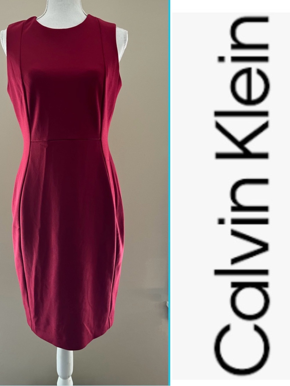 Calvin Klein Sleeveless Burgundy Sheath Dress size 8